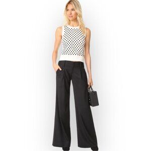 Alice + Olivia Eric Front Pleat Wide Leg Pant in Black Wool 12